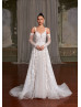 Beaded Ivory 3D Leaf Lace Tulle Romantic Wedding Dress